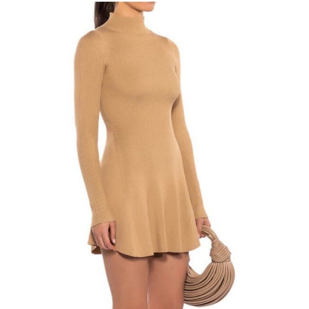 AKIRA Slay Mock Neck Ribbed Knit Cozy Long Sleeve Chic Mini Dress Small